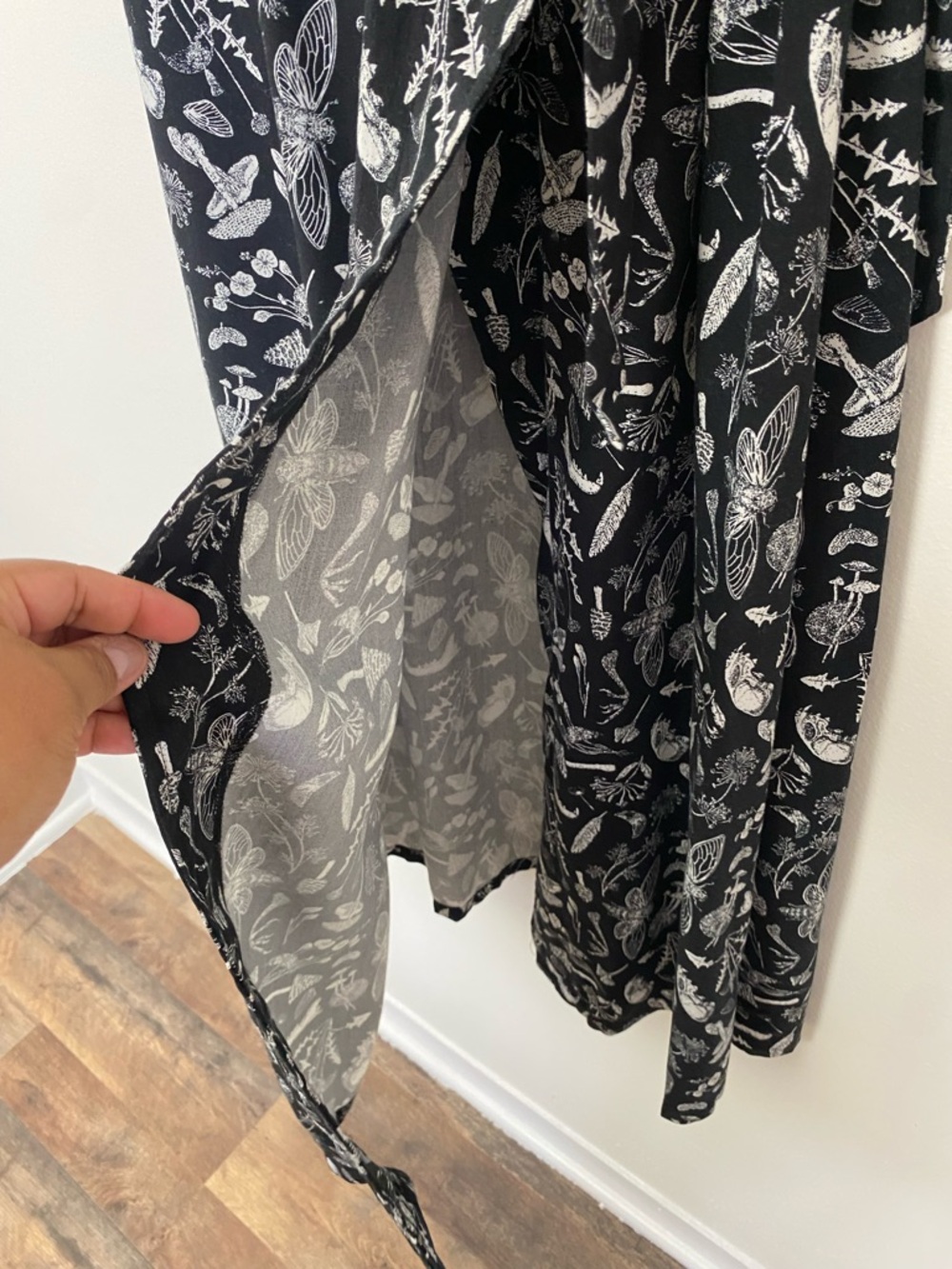 Disturbia Earth Magick black moths & mushrooms wrap midi dress 6 - Picture 9 of 15